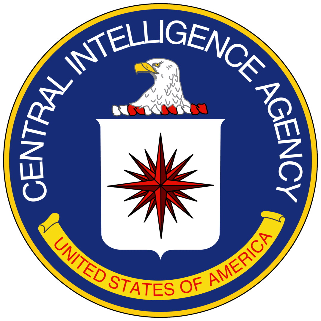 A blue circle with a white eagle and a red star symbolizes espionage.