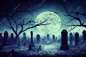 A grave Night image of a graveyard with graves