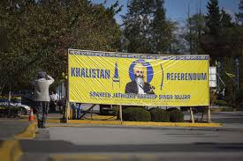 A banner with a picture of a man walking down the street