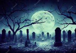 A grave Night image of a graveyard with graves