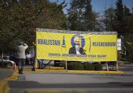 A banner with a picture of a man walking down the street